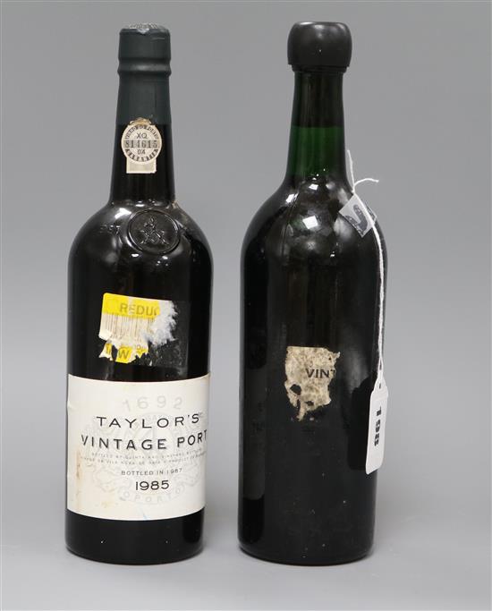 Two bottles of vintage port: Taylors 1985 and Graham 1970